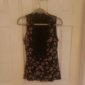 White House Black Market Black and Tan Fitted Sleeveless Tank Top